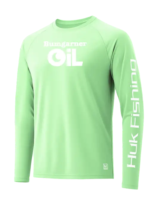 HUK Light Green LoPro Pursuit Long Sleeve T-Shirt w/Bumgarner Oil Logo