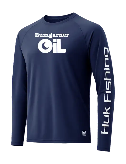 HUK Navy LoPro Pursuit Long Sleeve T-Shirt w/Bumgarner Oil Logo