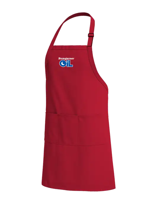 Easy Care Extra Long Bib Red Apron with Stain Release w/Bumgarner Oil Logo
