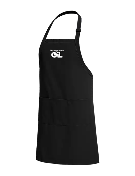 Easy Care Extra Long Bib Black Apron with Stain Release w/Bumgarner Oil Logo