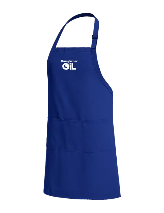 Easy Care Extra Long Bib Dark Royal Apron with Stain Release w/Bumgarner Oil Logo