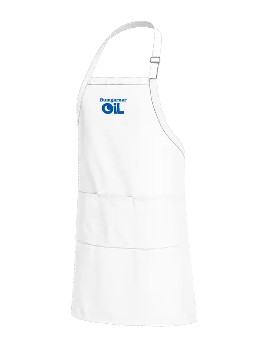 Easy Care Extra Long Bib White Apron with Stain Release w/Bumgarner Oil Logo