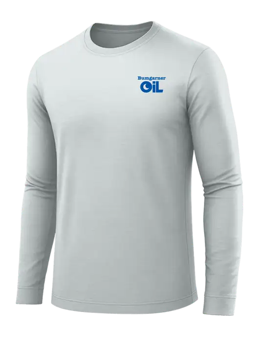 Long Sleeve Light Grey PosiCharge Competitor Tee w/Bumgarner Oil Logo