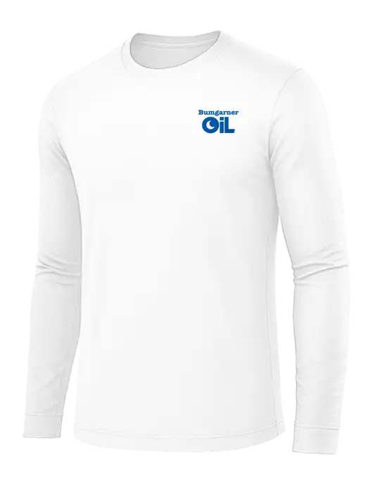 Long Sleeve White PosiCharge Competitor Tee w/Bumgarner Oil Logo