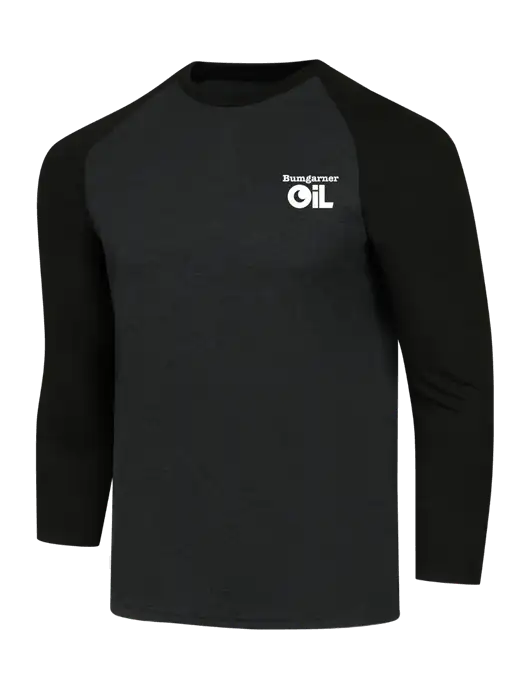 Simply Soft 3/4 Sleeve Black/Black Frost Ring Spun Cotton T-Shirt w/Bumgarner Oil Logo