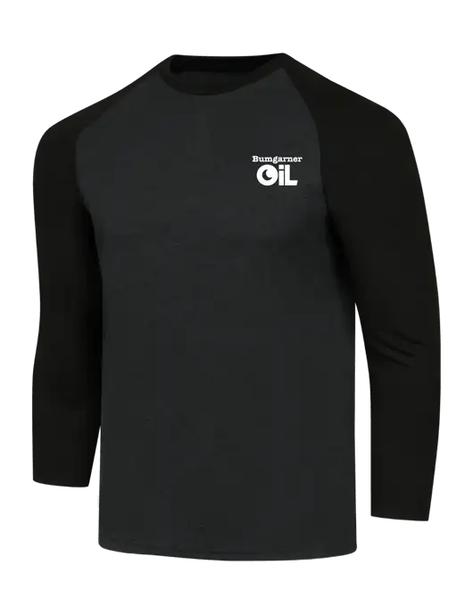 Simply Soft 3/4 Sleeve Black/Black Frost Ring Spun Cotton T-Shirt w/Bumgarner Oil Logo