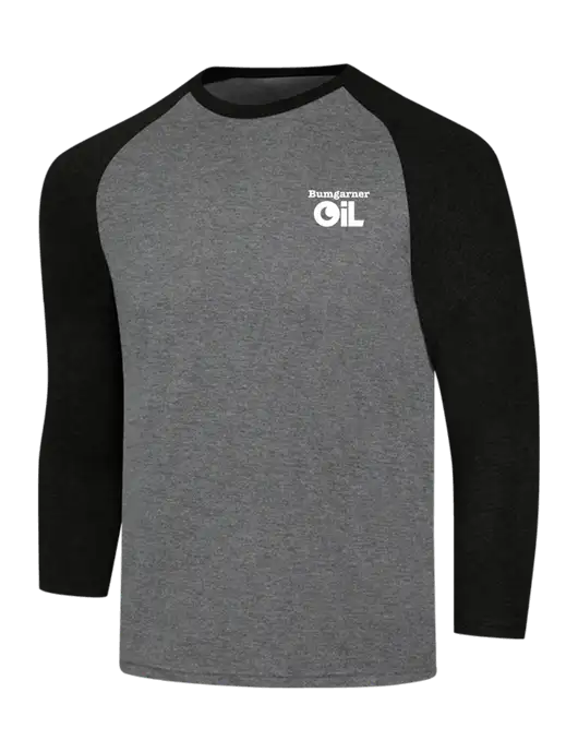 Simply Soft 3/4 Sleeve Black Frost/Grey Frost Ring Spun Cotton T-Shirt w/Bumgarner Oil Logo