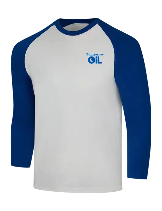 Simply Soft 3/4 Sleeve Dark Royal/White Ring Spun Cotton T-Shirt w/Bumgarner Oil Logo