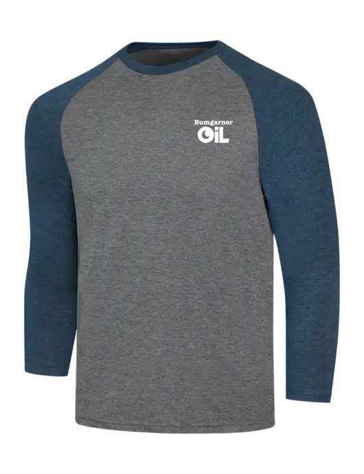 Simply Soft 3/4 Sleeve Navy Frost/Grey Frost Ring Spun Cotton T-Shirt w/Bumgarner Oil Logo