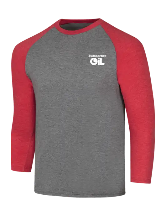 Simply Soft 3/4 Sleeve Red Frost/Grey Frost Ring Spun Cotton T-Shirt w/Bumgarner Oil Logo