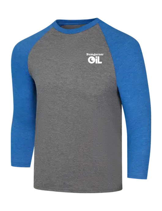 Simply Soft 3/4 Sleeve Royal Frost/Grey Frost Ring Spun Cotton T-Shirt w/Bumgarner Oil Logo