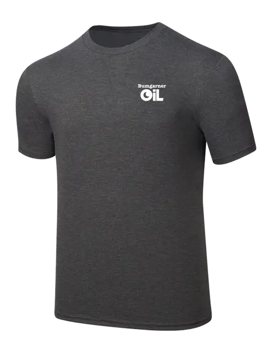 Simply Soft Heathered Charcoal 4.5oz  Poly/Combed Ring Spun Cotton T-Shirt w/Bumgarner Oil Logo