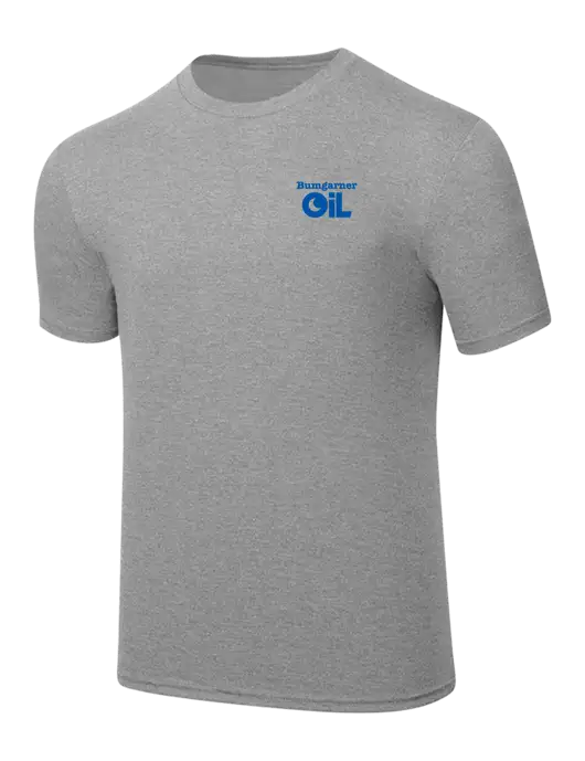 Simply Soft Heathered Light Grey 4.5oz  Poly/Combed Ring Spun Cotton T-Shirt w/Bumgarner Oil Logo