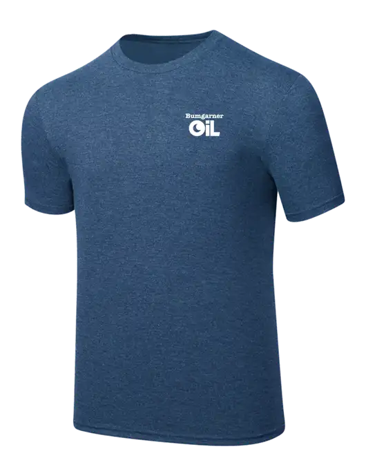 Simply Soft Heathered Navy 4.5oz  Poly/Combed Ring Spun Cotton T-Shirt w/Bumgarner Oil Logo