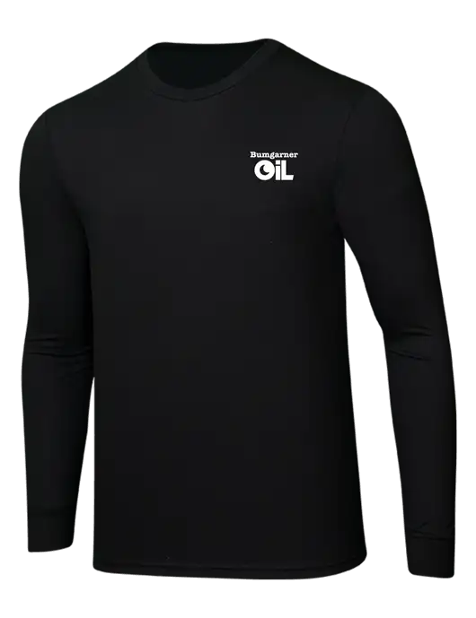 Simply Soft Long Sleeve Black 4.5 oz, Poly/Combed Ring Spun Cotton T-Shirt w/Bumgarner Oil Logo