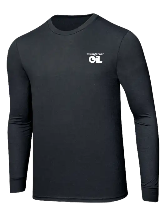 Simply Soft Long Sleeve Black Frost 4.5 oz, Poly/Combed Ring Spun Cotton T-Shirt w/Bumgarner Oil Logo