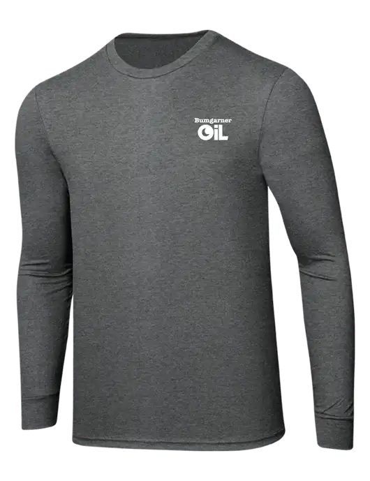 Simply Soft Long Sleeve Medium Grey Frost 4.5 oz, Poly/Combed Ring Spun Cotton T-Shirt w/Bumgarner Oil Logo