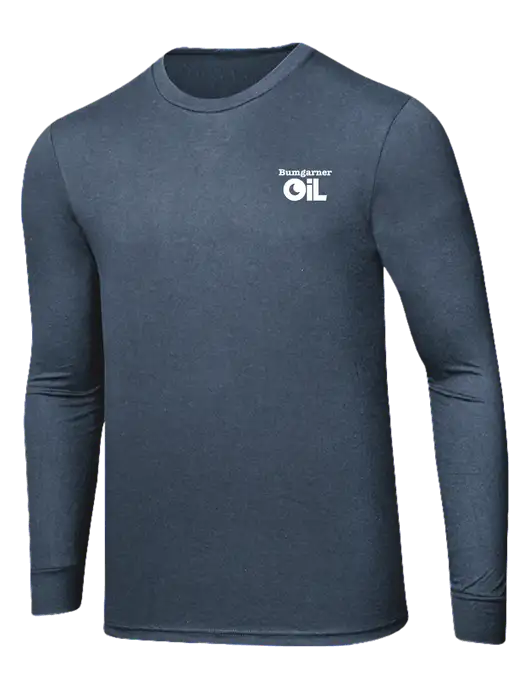 Simply Soft Long Sleeve Navy Frost 4.5 oz, Poly/Combed Ring Spun Cotton T-Shirt w/Bumgarner Oil Logo