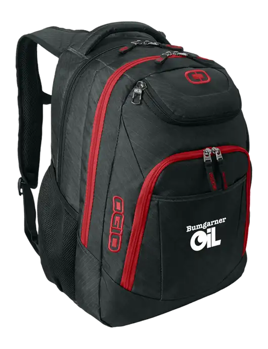 OGIO Dark Grey/Red Excelsior Laptop Backpack w/Bumgarner Oil Logo