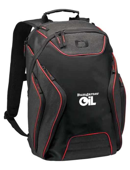 OGIO Red/Heather Grey Hatch Laptop Backpack
 w/Bumgarner Oil Logo
