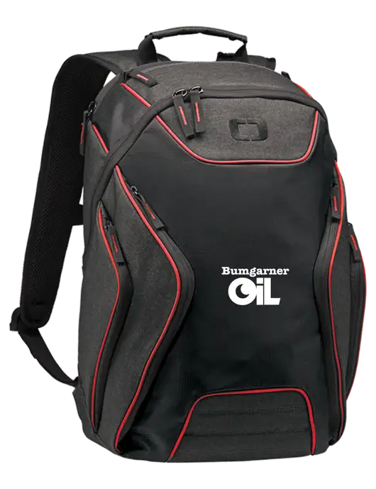 OGIO Red/Heather Grey Hatch Laptop Backpack
 w/Bumgarner Oil Logo