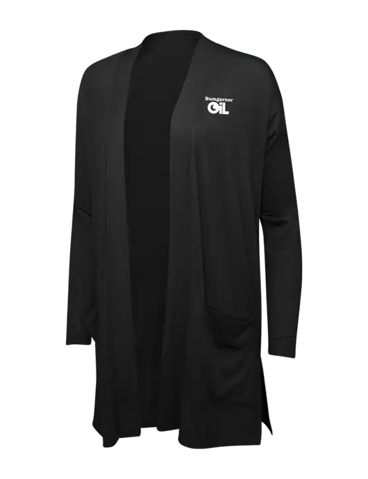 Black Womens Concept Long Pocket Cardigan w/Bumgarner Oil Logo