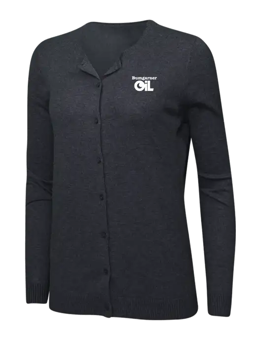 Charcoal Heather Womens Cardigan Sweater w/Bumgarner Oil Logo