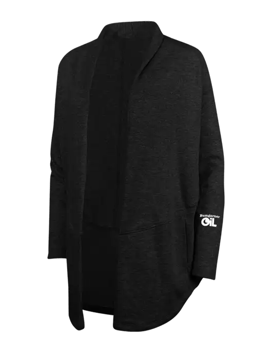 Deep Black/Charcoal Heather Womens Interlock Cardigan w/Bumgarner Oil Logo