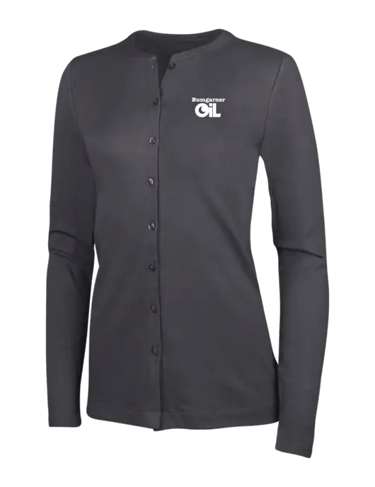 Grey Smoke Womens Concept Stretch Button-Front Cardigan Sweater w/Bumgarner Oil Logo
