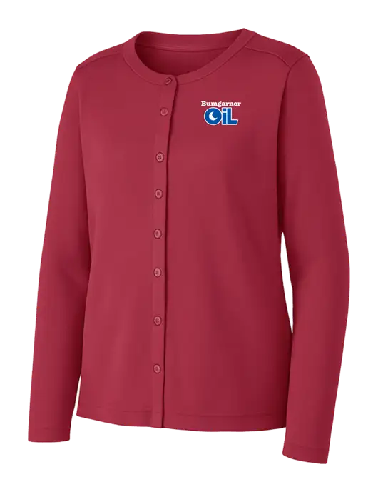Rich Red Womens Concept Stretch Button-Front Cardigan Sweater w/Bumgarner Oil Logo