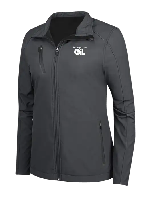 Dark Grey Womens Welded Softshell Jacket w/Bumgarner Oil Logo