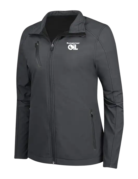 Dark Grey Womens Welded Softshell Jacket w/Bumgarner Oil Logo