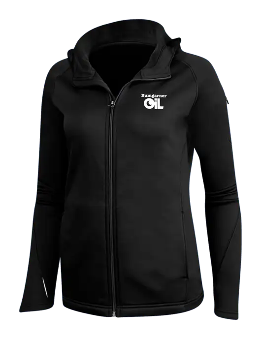 Womens Black Tech Fleece Full-Zip Hooded Jacket w/Bumgarner Oil Logo
