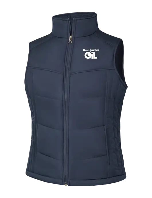  Womens Dark Slate/Black Puffy Vest w/Bumgarner Oil Logo