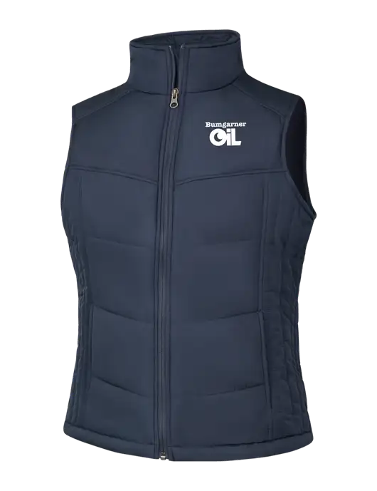  Womens Dark Slate/Black Puffy Vest w/Bumgarner Oil Logo