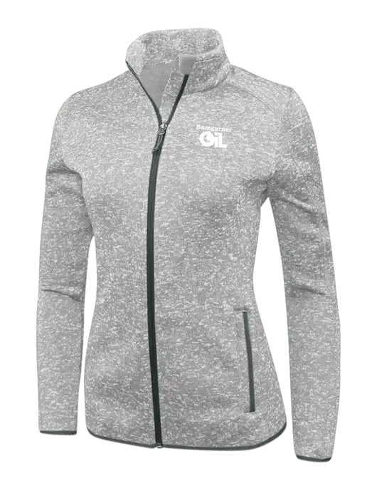 Grey Heather Womens Sweater Fleece Jacket w/Bumgarner Oil Logo