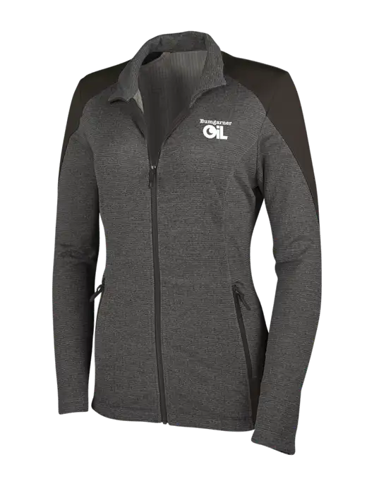 Medium Grey Heather Womens Grid Fleece Jacket w/Bumgarner Oil Logo