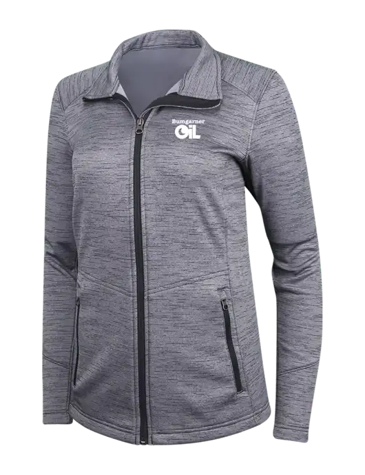 Medium Grey Womens Digi Stripe Fleece Jacket w/Bumgarner Oil Logo