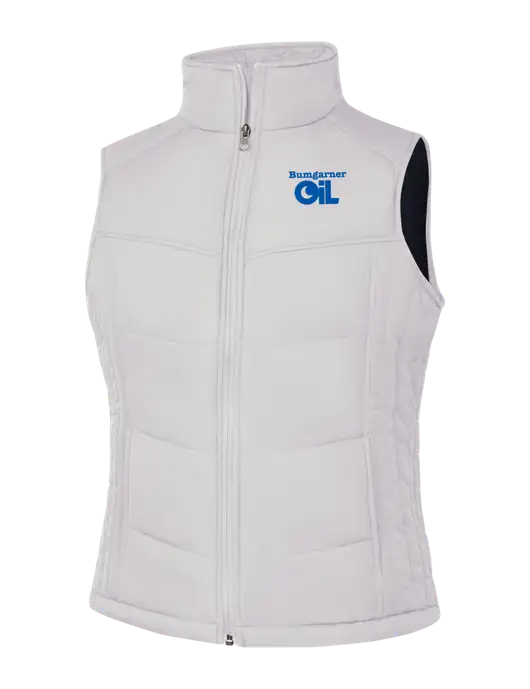 Womens White/Dark Slate Puffy Vest w/Bumgarner Oil Logo