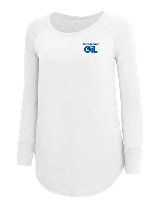 Womens Perfect Wide Collar Tunic Tri-Blend White 4.5 oz T-Shirt w/Bumgarner Oil Logo