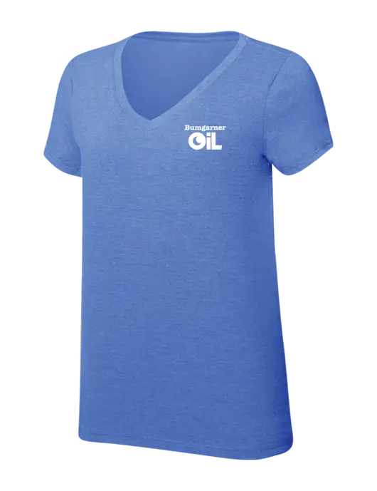 Womens Simply Soft V-Neck Royal Frost 4.5oz  Poly/Combed Ring Spun Cotton T-Shirt w/Bumgarner Oil Logo
