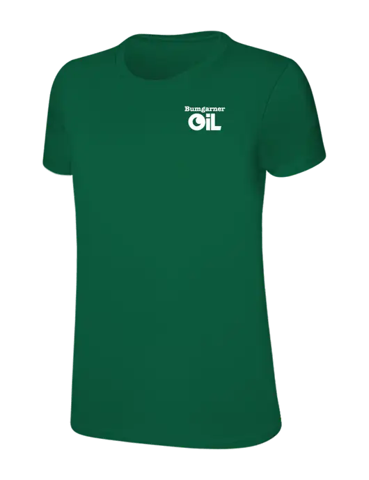 Womens Ring Spun Kelly Green 4.5 oz T-Shirt w/Bumgarner Oil Logo