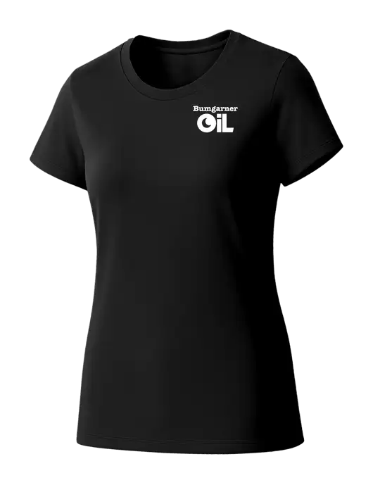 Womens Seriously Soft Black T-Shirt w/Bumgarner Oil Logo