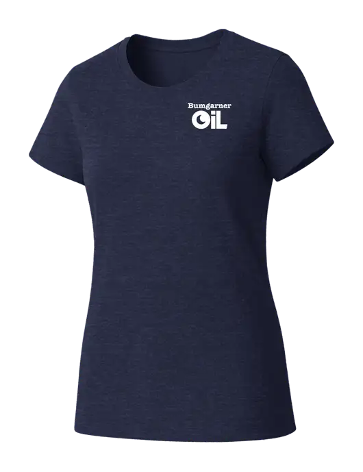Womens Seriously Soft Heathered Navy T-Shirt w/Bumgarner Oil Logo