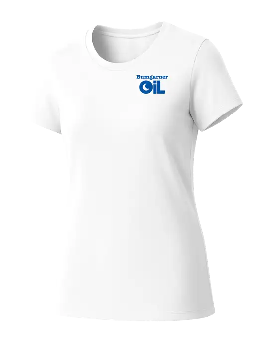 Womens Seriously Soft White T-Shirt w/Bumgarner Oil Logo