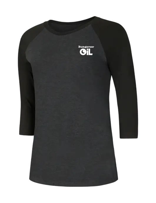 Womens Simply Soft 3/4 Sleeve Black/Black Frost Ring Spun Cotton T-Shirt w/Bumgarner Oil Logo
