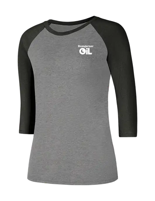 Womens Simply Soft 3/4 Sleeve Black Frost/Grey Frost Ring Spun Cotton T-Shirt w/Bumgarner Oil Logo