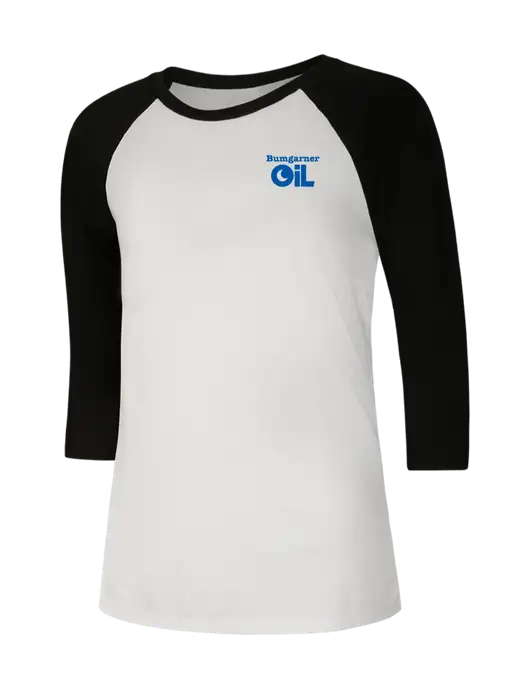 Womens Simply Soft 3/4 Sleeve Black/White Ring Spun Cotton T-Shirt w/Bumgarner Oil Logo