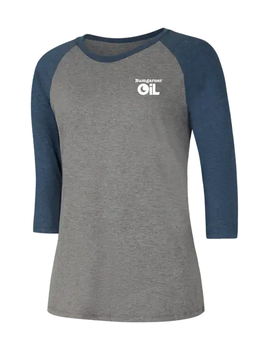 Womens Simply Soft 3/4 Sleeve Navy Frost/Grey Frost Ring Spun Cotton T-Shirt w/Bumgarner Oil Logo