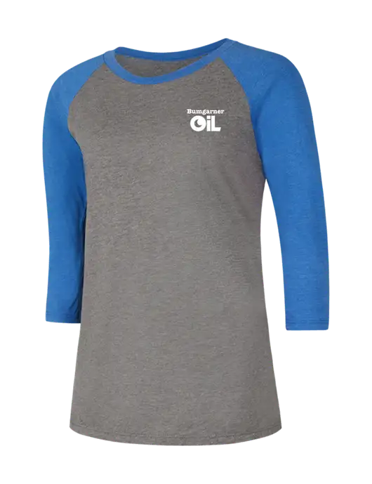 Womens Simply Soft 3/4 Sleeve Royal Frost/Grey Ring Spun Cotton T-Shirt w/Bumgarner Oil Logo